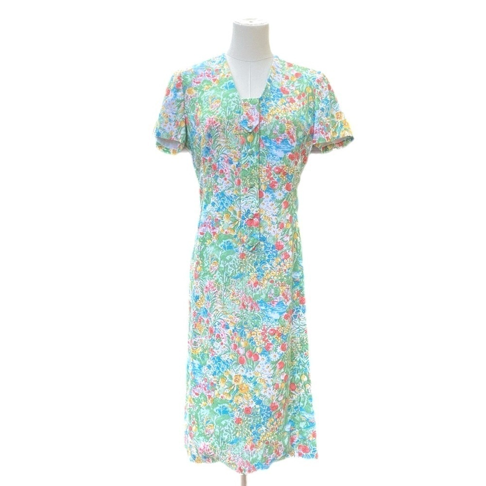 Vintage Nat Kaplan Couture floral garden sheath dress USA small